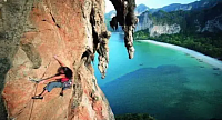 Lead climber on a cliff